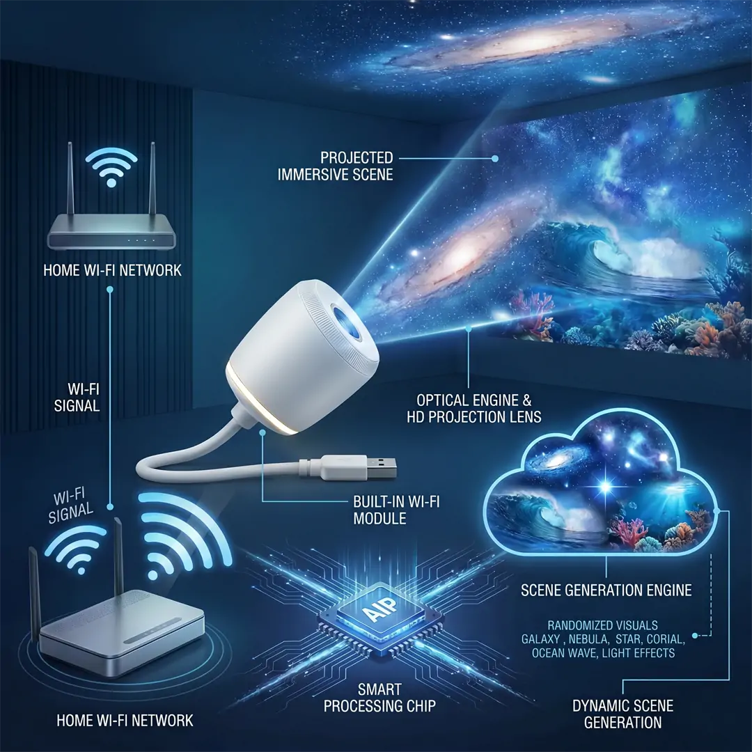 🎄PKNEW® NEXT-GEN SMART PROJECTION HD Smart Dynamic 5D Holographic Night Light Projector🎈