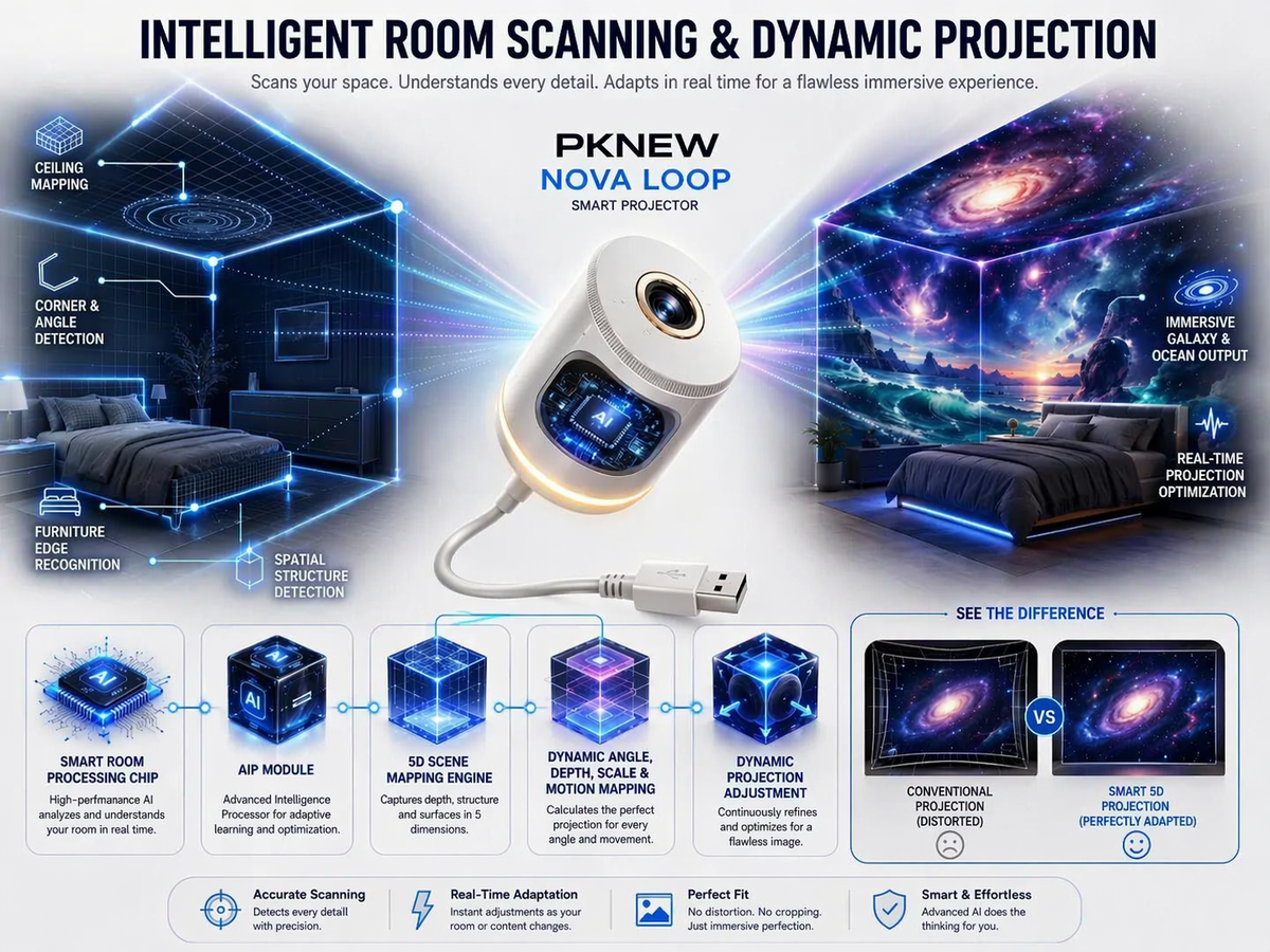 🎄PKNEW® NEXT-GEN SMART PROJECTION HD Smart Dynamic 5D Holographic Night Light Projector🎈